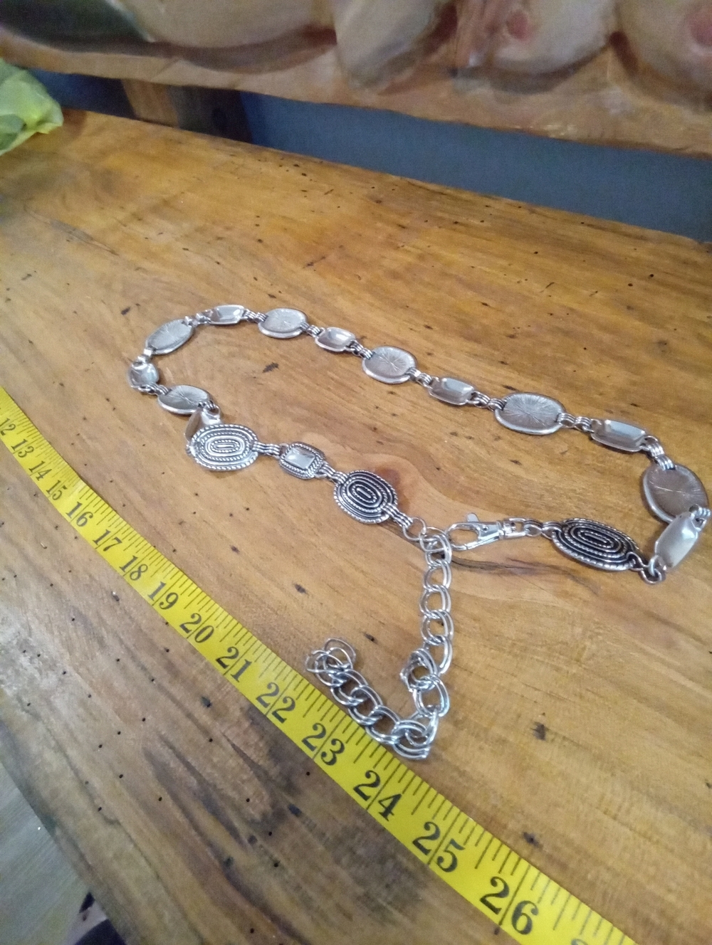 Vintage 90's Silver-Tone Chain Link Belt with Oval and Textured Medallions